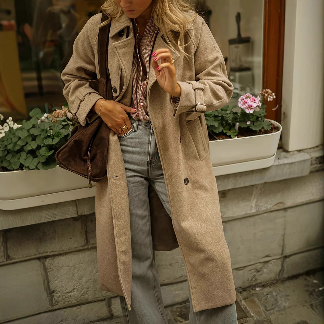 Ladies Elegant Wool Coat with Loose Fit and Classic Button Details Lune London
