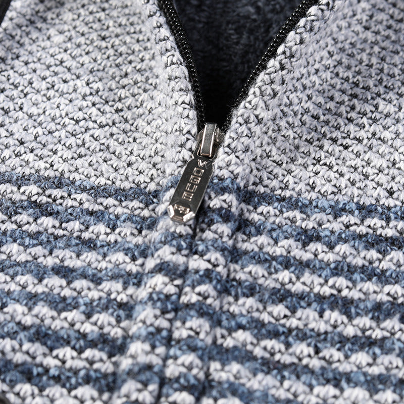Men's Knitted Sports Hoodie with Decorative Stripes Lune London