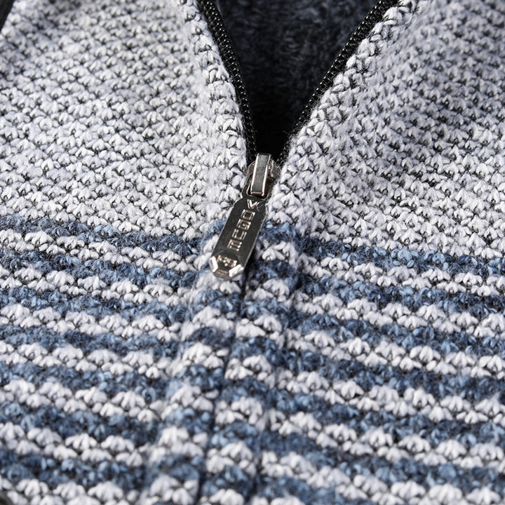 Men's Knitted Sports Hoodie with Decorative Stripes Lune London