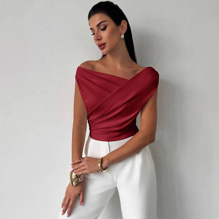 Women Elegant Draped Top with Asymmetric Cut Lune London
