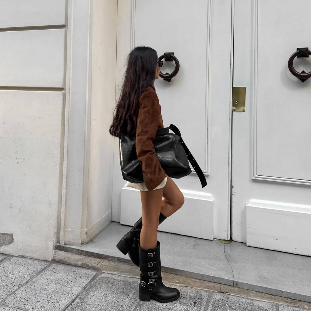 Short velvet jacket for women with high collar and side zipper Lune London