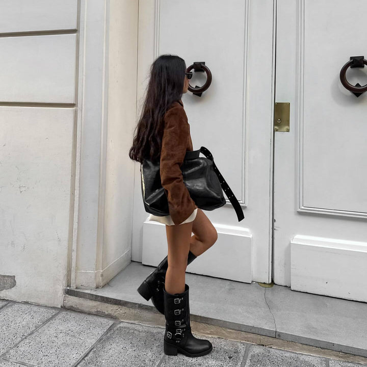 Short velvet jacket for women with high collar and side zipper Lune London