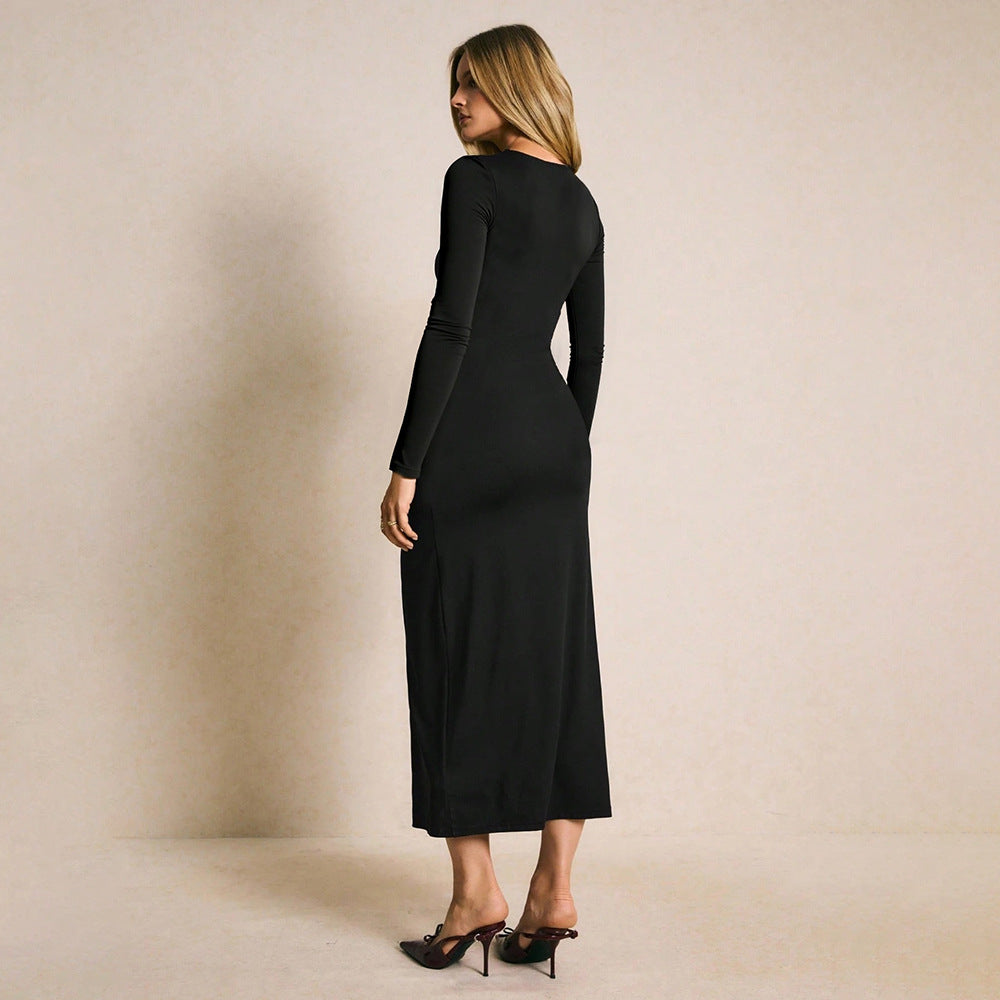 Robe maxi pour femme avec un design drapé élégant et une haute fente Chic & Stil