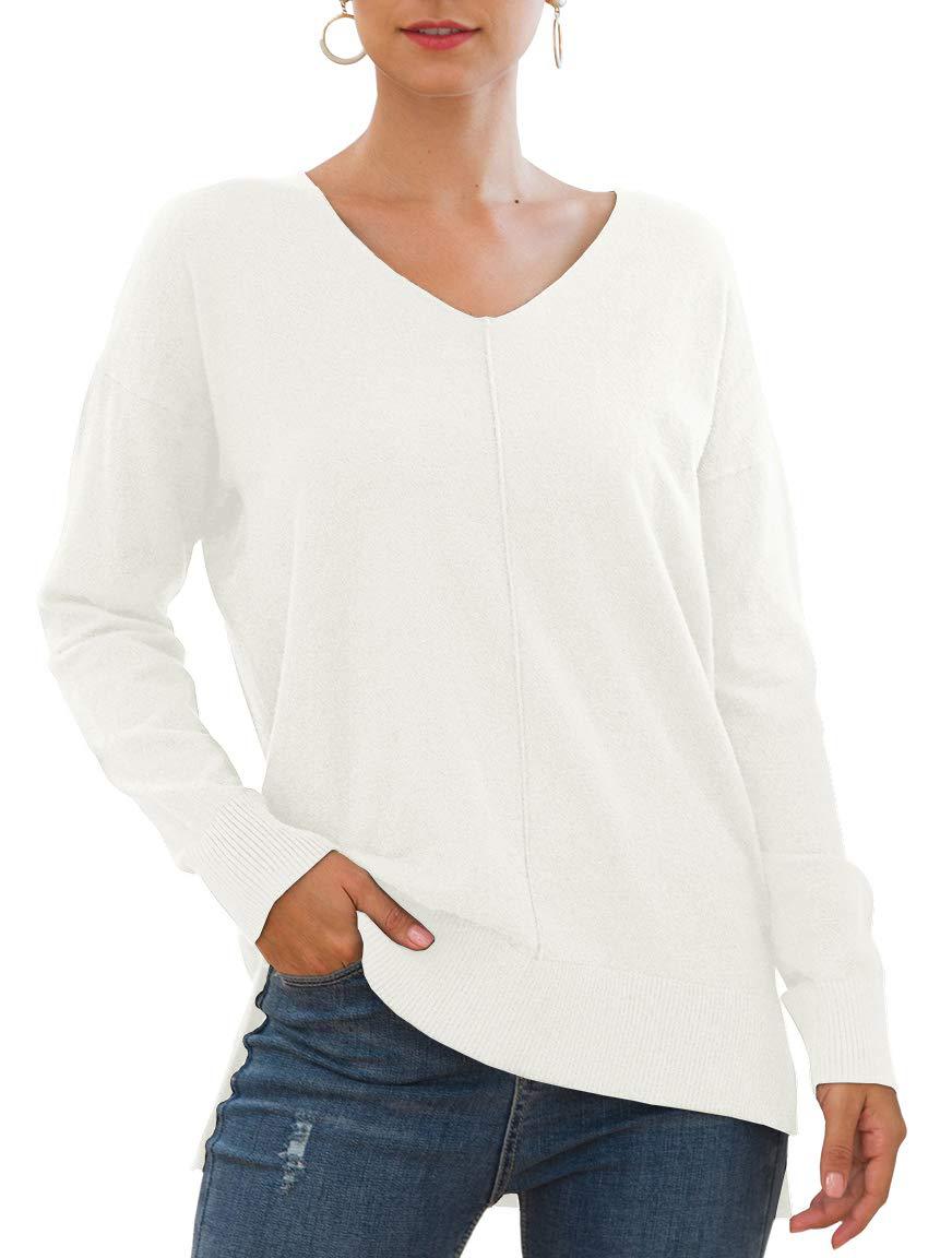 Elegant women's sweater with V-neck and asymmetrical hem Lune London