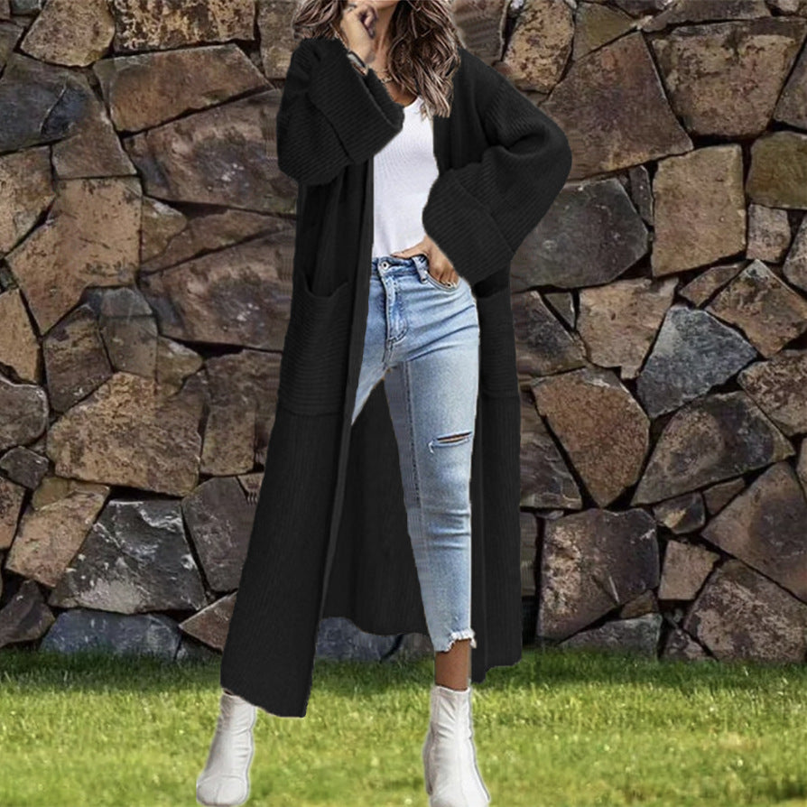 Women Large Knit Coat with Pockets and Dropped Shoulders Lune London