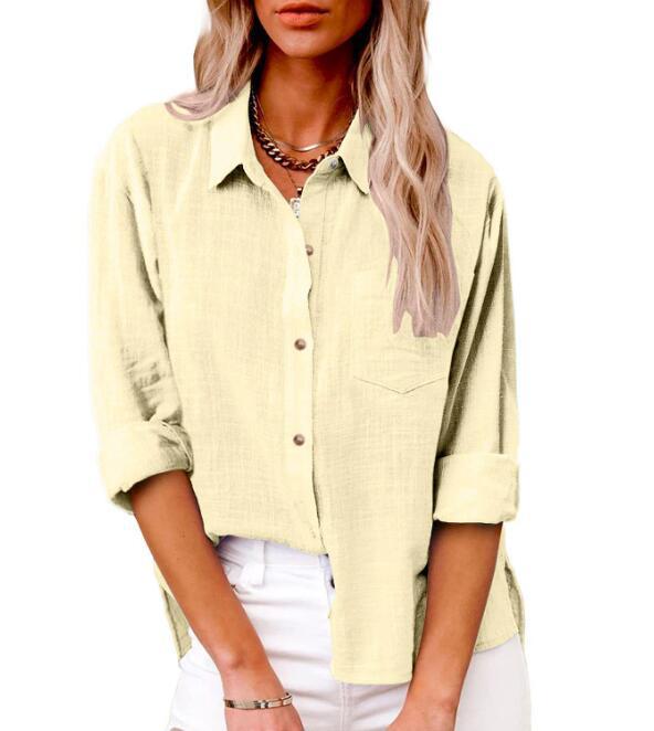 Casual linen blouse for women with short sleeves and button details Lune London
