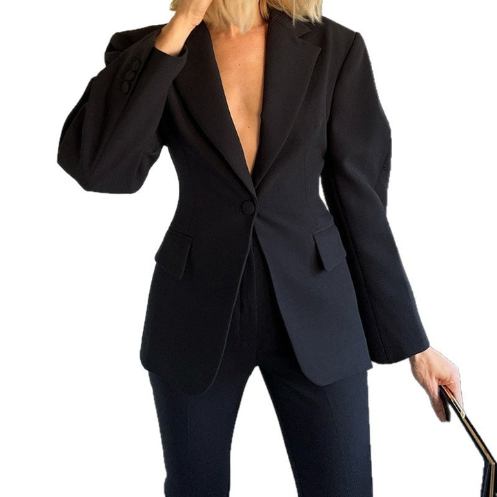 Women Elegant Blazer with Dramatic V Neck and Structured Sleeves Lune London