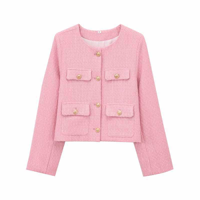 Fashionable tweed jacket for women with golden buttons and practical pockets Lune London