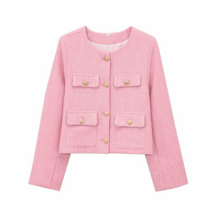 Fashionable tweed jacket for women with golden buttons and practical pockets Lune London