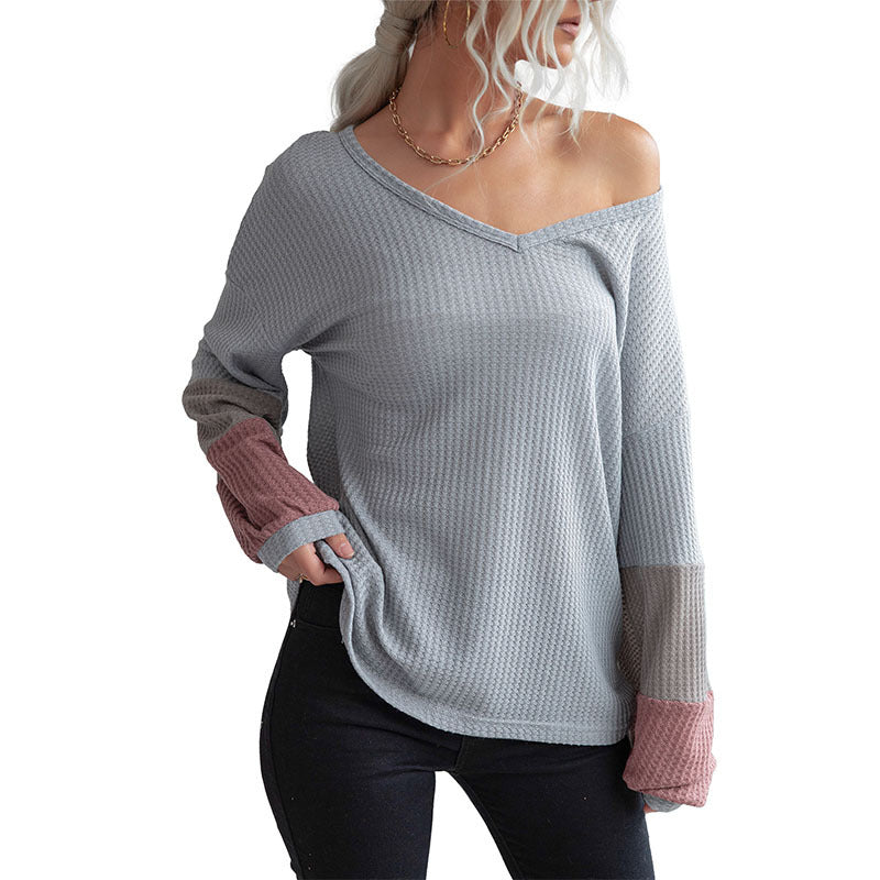 Ladies casual V-neck t-shirt with contrast sleeves Lune London