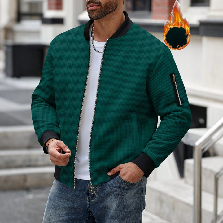 Sporty bomber jacket for men in textured material with practical side pockets Lune London