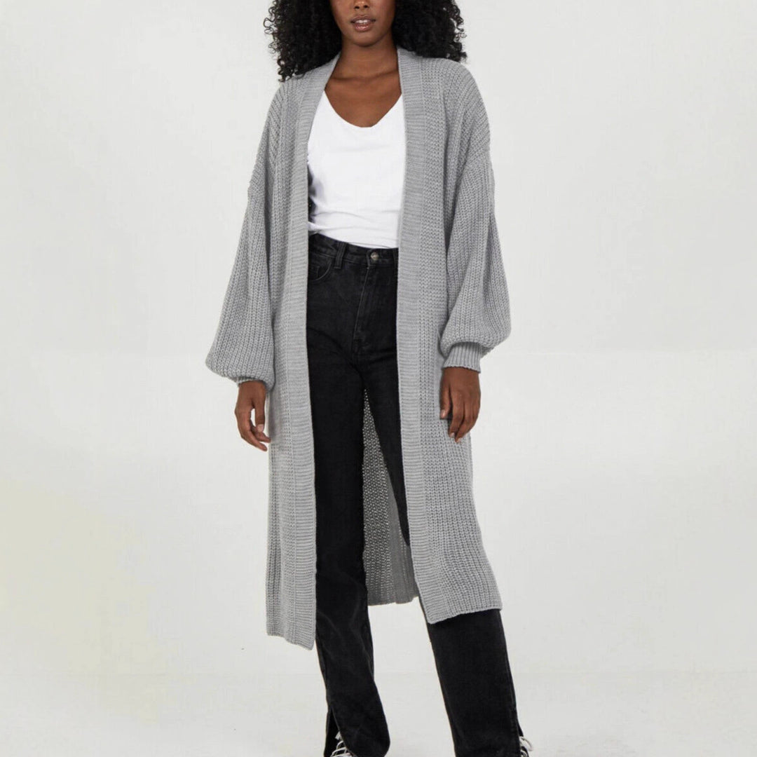 Ladies Long knit cardigan with voluminous sleeves and open cut Lune London
