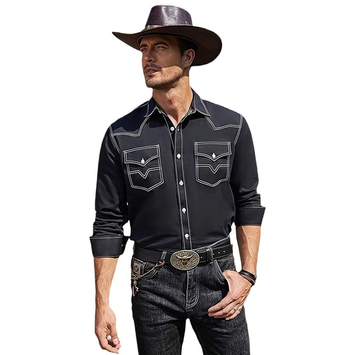 Men's western shirt with contrasting stitching and chest pockets Lune London