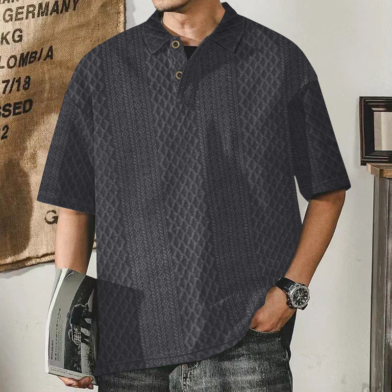 Casual polo for men with textured surface and button placket Lune London