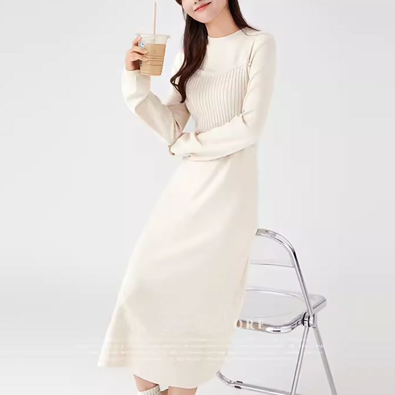 Elegant knitted dress for women with ribbed structure Lune London