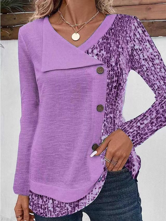 Women's long sleeve shirt with asymmetrical collar and decorative button details Lune London