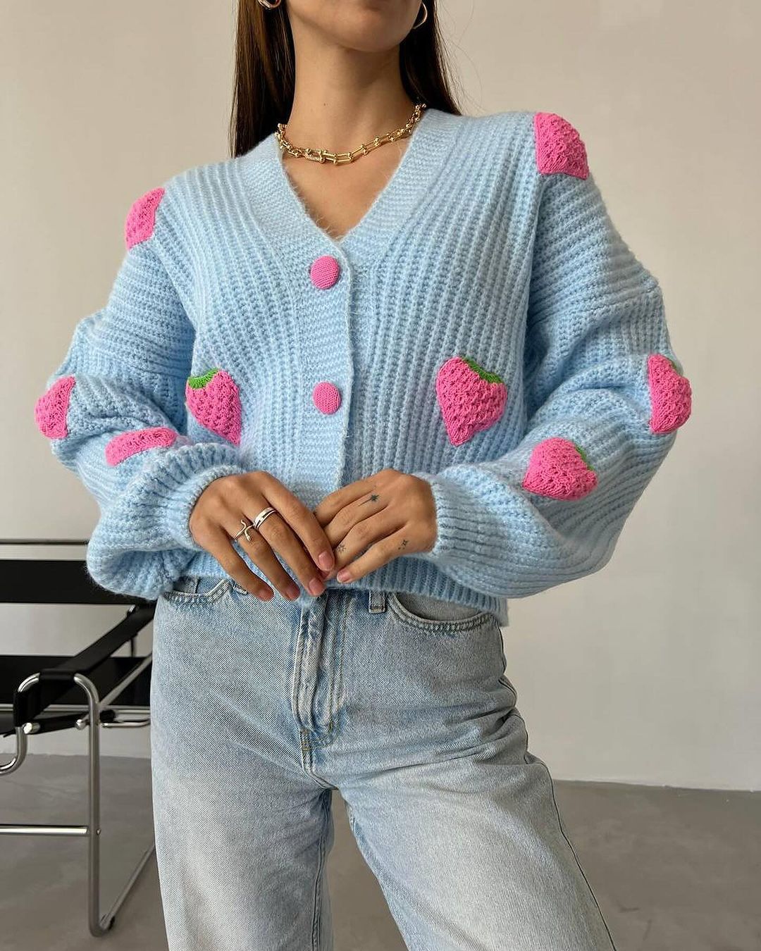 Lady cardigan with fruit application design Lune London