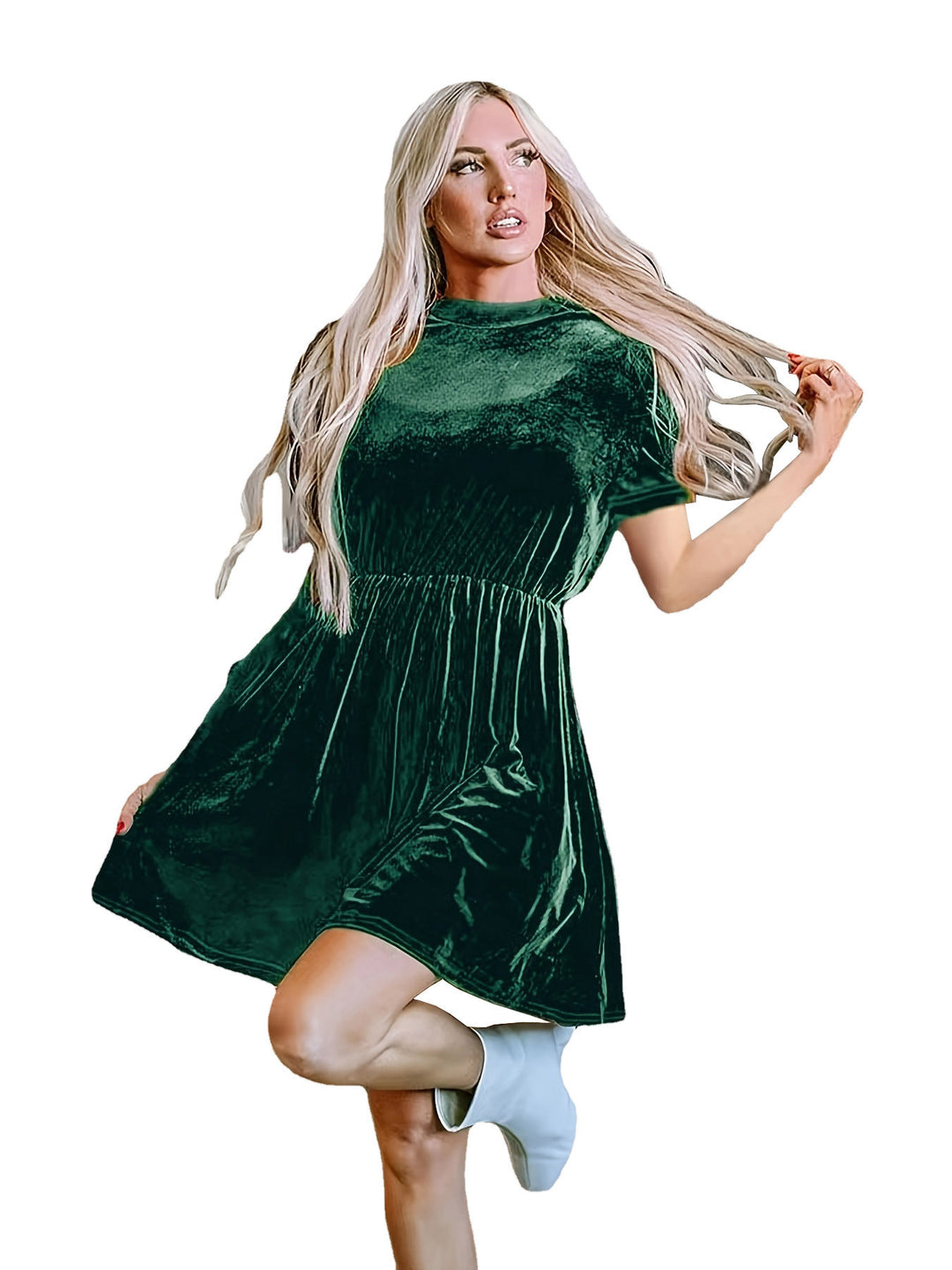 Short Sleeve Velvet Dress for Women with a Fitted Cut and A-Line Skirt Lune London