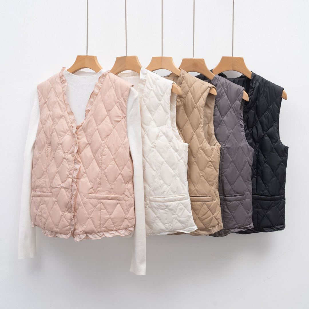 Ladies quilted vest with asymmetrical cut Lune London