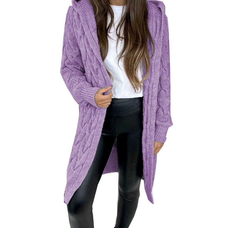 Manteau en tricot pour femmes avec capuche et motif en câble Chic & Stil