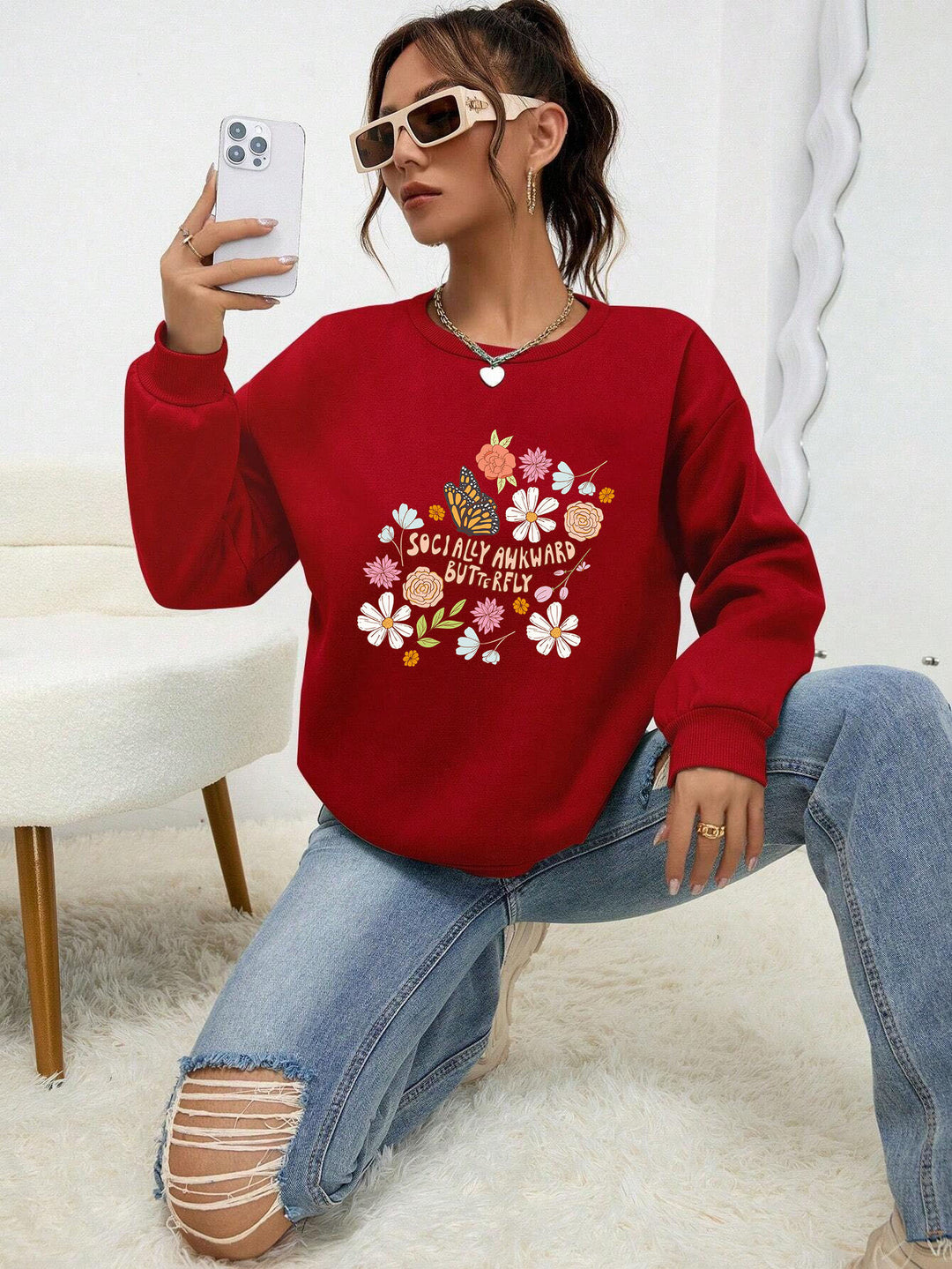 Sweatshirt femme avec design floral créatif et impression inspirante Chic & Stil