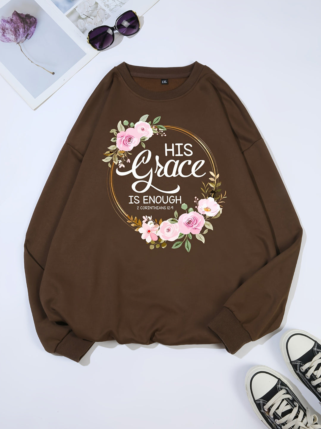 Sweat-shirt pour femmes avec lettres motivantes et design floral Chic & Stil
