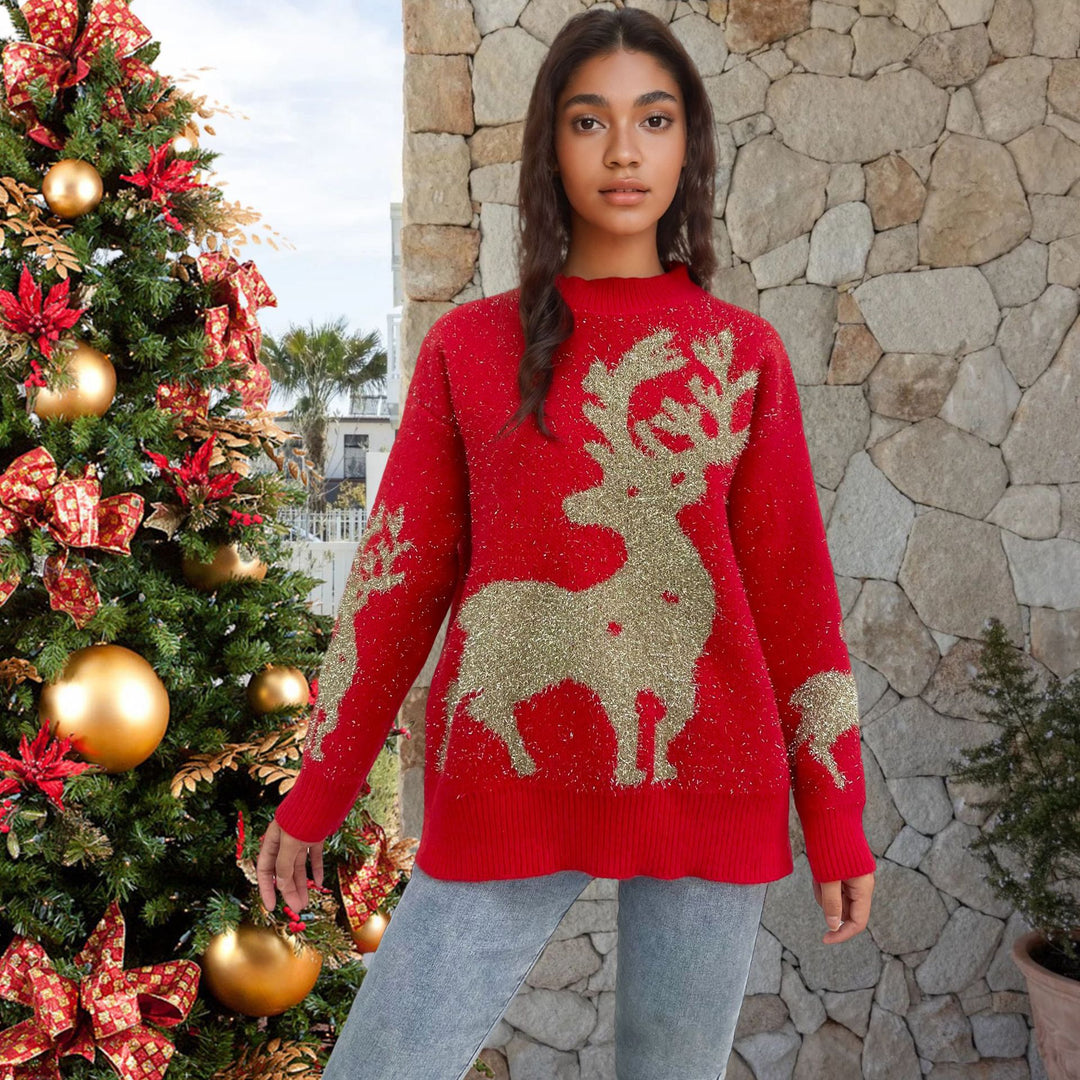 Festive women's sweater with snowflake and reindeer patterns Lune London