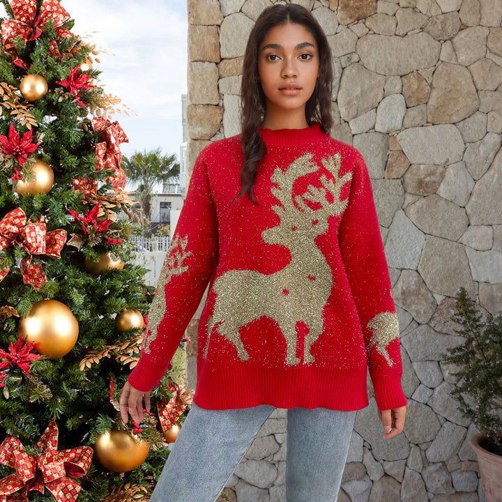 Festive women's sweater with snowflake and reindeer patterns Lune London