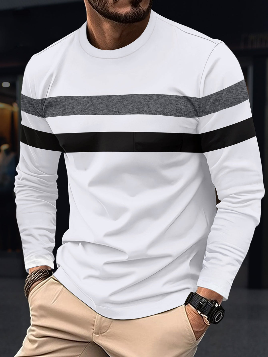 Men's Fashionable Long Sleeve Shirt with Sporty Stripes Chic und Stil