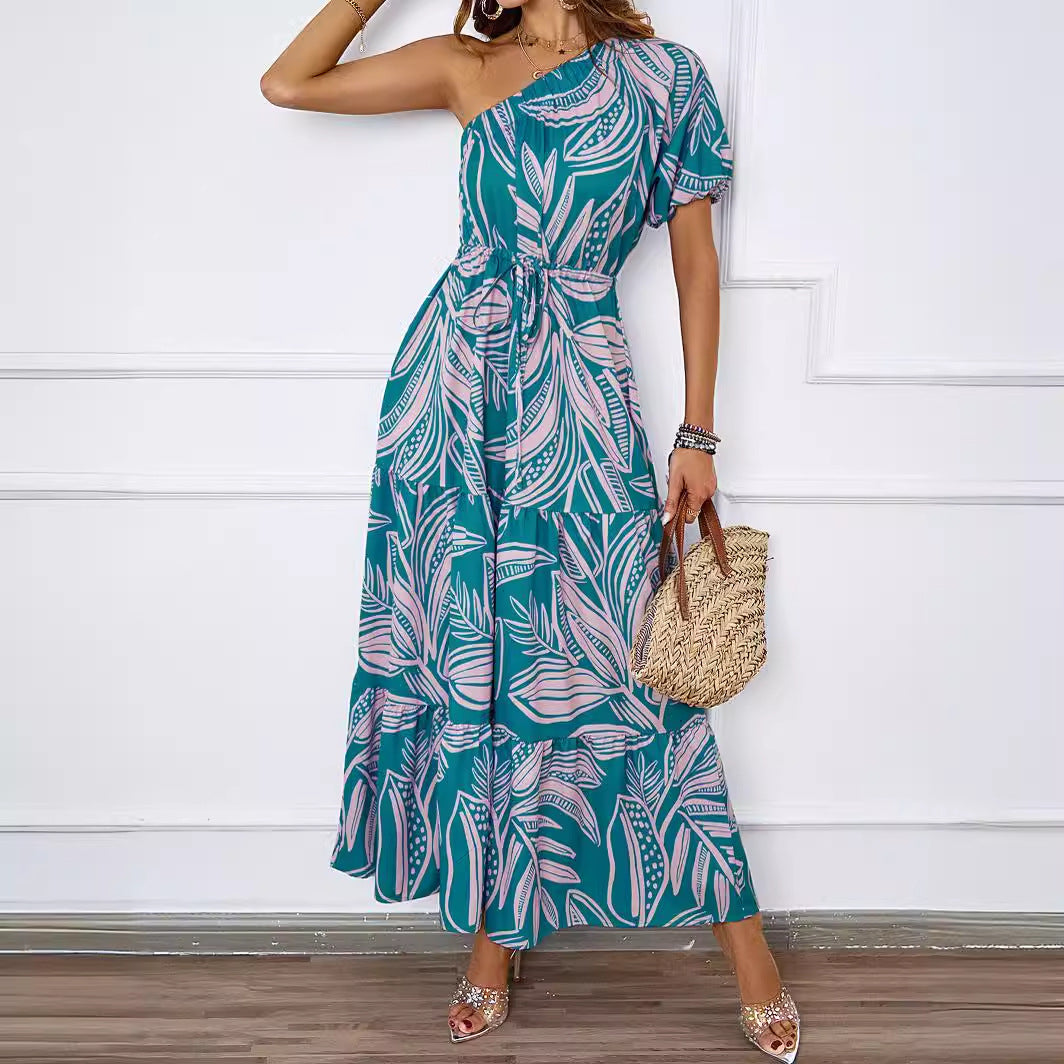 Summer maxi dress for women with asymmetric cut and floral pattern Chic & Stil