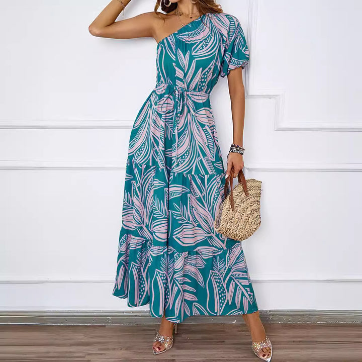 Summer maxi dress for women with asymmetric cut and floral pattern Chic & Stil