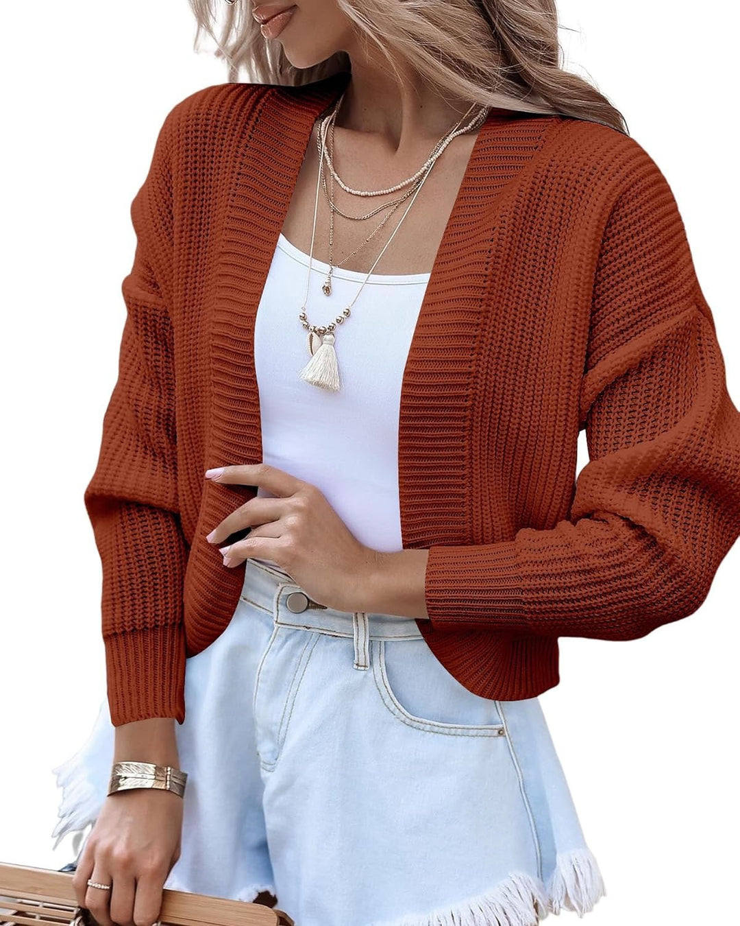 Casual knit cardigan for women with oversized sleeves and a textured surface Lune London