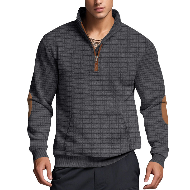 Sporty fleece pullover for men with half-zip and stylish elbow patches Lune London