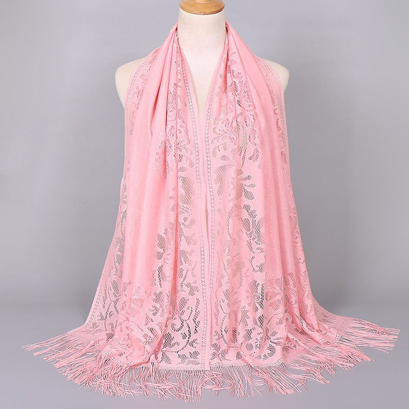 Women's Long Lace Scarf with Fringed Edges Lune London