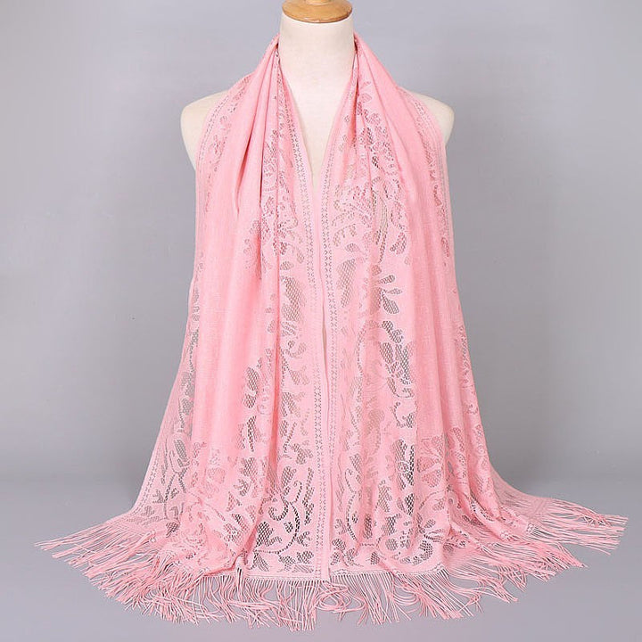 Women's Long Lace Scarf with Fringed Edges Lune London