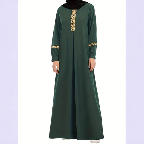Kaftan dress for women with elegant golden accents and long sleeves Lune London