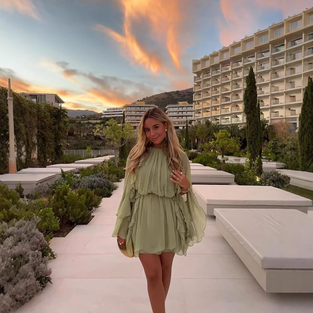 Airy maxi dress for women with voluminous ruffle details Lune London