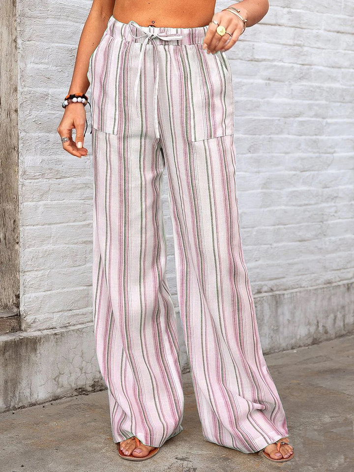 Wide linen pants for women with elastic waistband and side pockets Lune London
