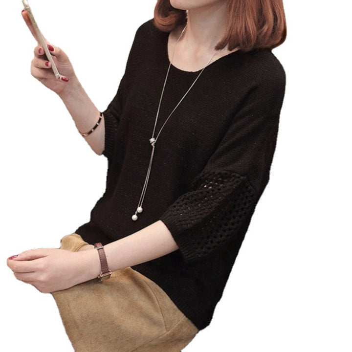 Knitted sweater for women with decorative openwork patterns and relaxed fit Lune London