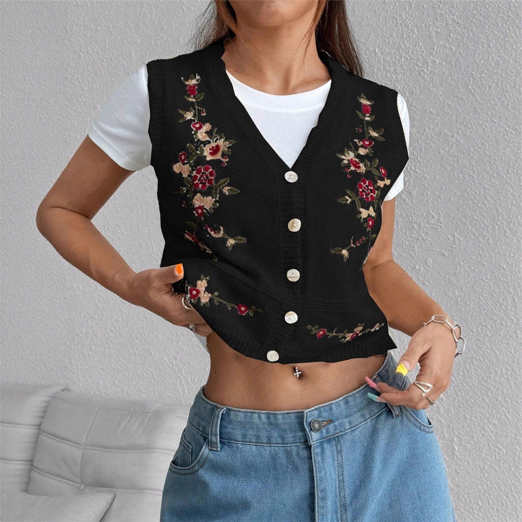 Ladies Embroidered Gilet with Lune London Buttons