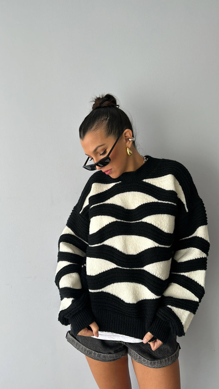 Dames pull en tricot surdimensionné avec motif en vagues Chic & Stil