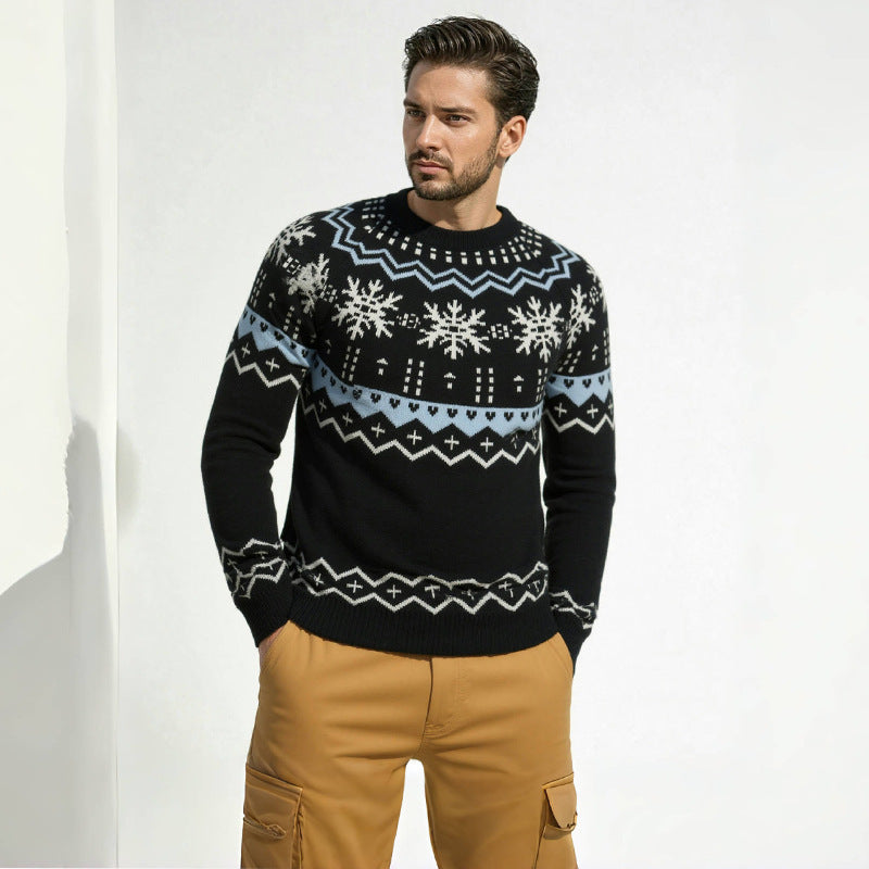 Knit sweater for men with winter pattern and round collar Lune London