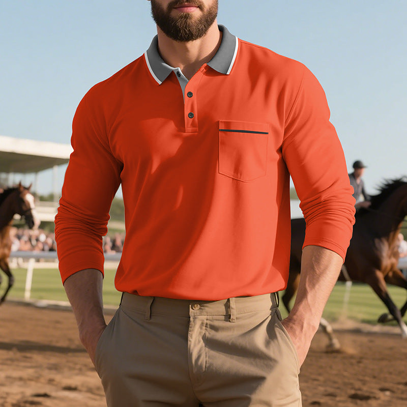 Men's long-sleeved polo shirt with elegant button placket and practical chest pocket Lune London