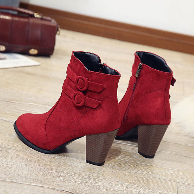 Elegant ankle boots for women with trendy button decoration and comfortable block heel Lune London