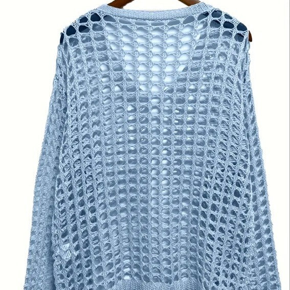 Knitted off-shoulder sweater for women with an airy structure in openwork stitches Lune London