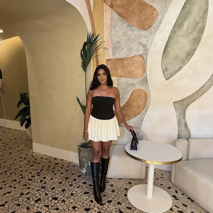 Strapless dress for ladies with flared skirt Lune London