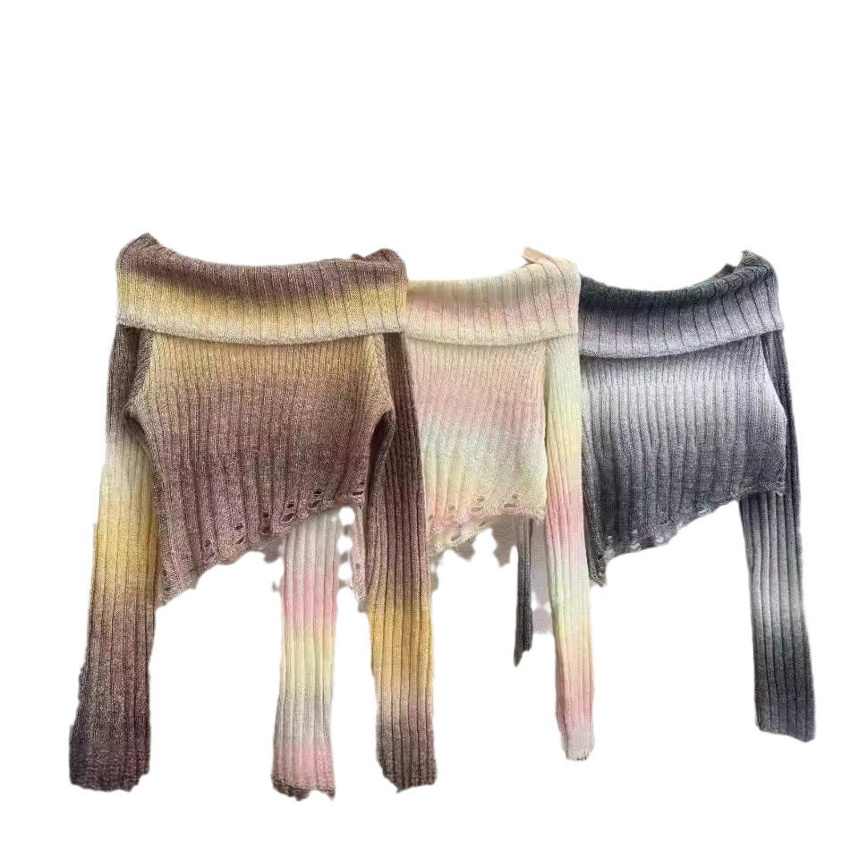 Trendy asymmetrical sweater for women with off-shoulder neckline and ribbed texture Lune London