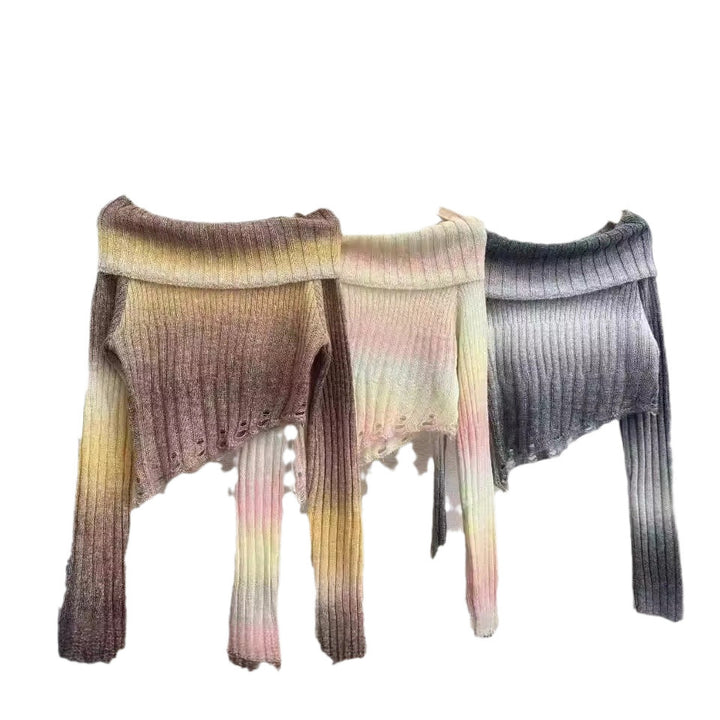 Trendy asymmetrical sweater for women with off-shoulder neckline and ribbed texture Lune London