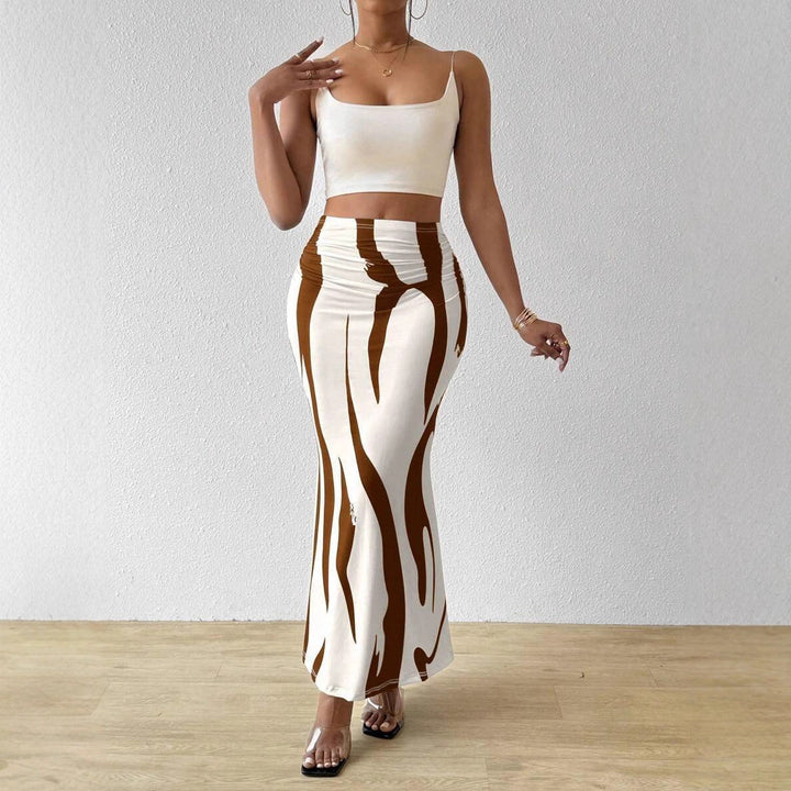 Ladies Elegant Maxi Skirt in Fluid Fabric and Trendy Pattern Lune London