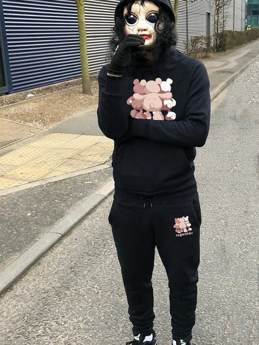 Women’s hoodie and jogger pants set with creative bear pattern and kangaroo pockets Lune London